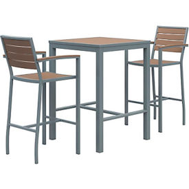 Square Table 30" with 2 Chairs, Silver/Mocha