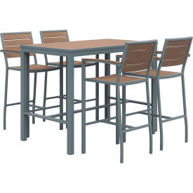 Rectangular Table 55"W x 32"D x 45-5/8"H with 4 Chairs, Silver/Mocha