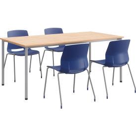 Table 72"W x 36"D x 31-3/4"H with 4 Chairs, Natural Table w/ Navy Poly Chairs