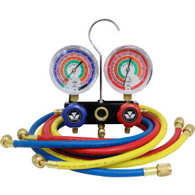 2 Way Aluminum Manifold Gauge Set With Hoses And Standard 1/4" SAE Fittings