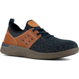 Two Eye Tie Work Sneaker, Breathable Knit Textile & Leather, Blue & Tan, Size 8.5M