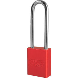 Aluminum Safety Padlock, 1-1/2"W, 3"Tall Shackle, Keyed Alike, Red