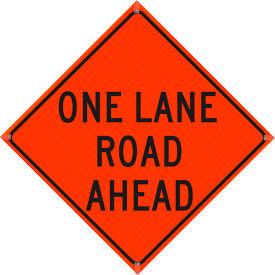 Plasticade Oralite 36" X 36" Super Bright Vivid Orange Roll-Up Sign, One Lane Road Ahead
