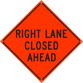 36" X 36" Super Bright Vivid Orange Roll-Up Sign, Right Lane Closed Ahead