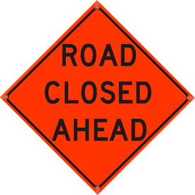 36" X 36" Super Bright Vivid Orange Roll-Up Sign, Road Closed Ahead