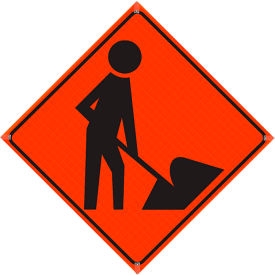 Plasticade Oralite 36" X 36" Super Bright Vivid Orange Roll-Up Sign, Worker Symbol