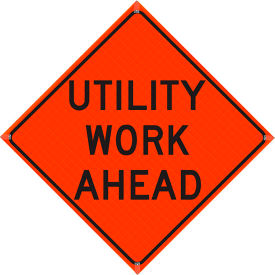 36" X 36" Super Bright Vivid Orange Roll-Up Sign, Utility Work Ahead