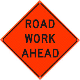 Plasticade 48" X 48" Super Bright Vivid Orange Roll-Up Sign, Road Work Ahead