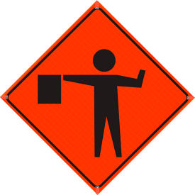 48" X 48" Super Bright Vivid Orange Roll-Up Sign, Flagger Symbol