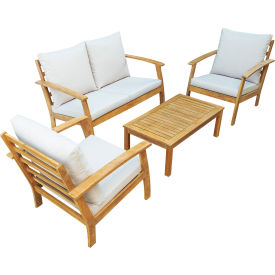 Truwood FSC Wood 4 Piece Patio Set with Beige Cushions