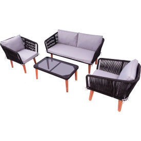 4 Piece Rope Woven Patio Set with Cushions
