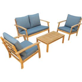 Truwood FSC Wood 4 Piece Patio Set with Gray Cushions