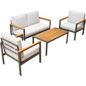 Ribe Aluminum 4 Piece Patio Set with Wood Accents And Beige Cushions