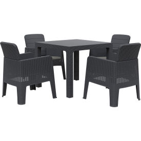 Lucca 5 Piece Dining Set, Black with Gray Cushions