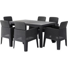 Lucca 7 Piece Dining Set, Black with Gray Cushions