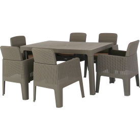 Lucca 7 Piece Dining Set, Gray with Beige Cushions