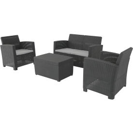 Alta All Weather Faux Rattan 4 PPL Seat with Black Cushions
