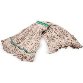4-Ply Looped End Mop w/ 1" Green Band, Medium, Natural, Pack of 12
