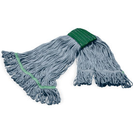Grease Release Looped End Mop w/ Green Band, Medium, Blue, Pack of 12