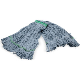 4-Ply Looped End Mop with 1" Green Band, Medium, Blue, Pack of 12