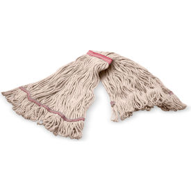 4-Ply Looped End Mop w/ 1" Red Band, Large, Natural, Pack of 12