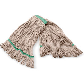 4-Ply Anti-Microbial Looped End Mop w/ Green Band, Medium, Natural, Pack of 12