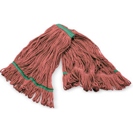 4-Ply Anti-Microbial Looped End Mop w/ Green Band, Medium, Red, Pack of 12