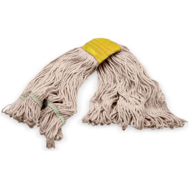 4-Ply Looped End Mop with 5" Yellow Band, Small, Natural, Pack of 12