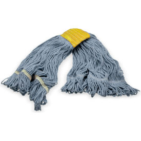4-Ply Looped End Mop w/ 5" Yellow Band, Small, Blue, Pack of 12