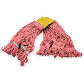 4-Ply Looped End Mop w/ 5" Yellow Band, Small, Red, Pack of 12