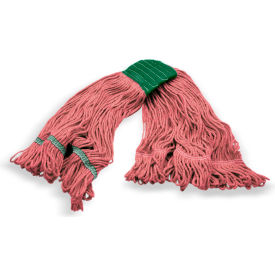 4-Ply Looped End Mop with 5" Green Band, Medium, Red, Pack of 12
