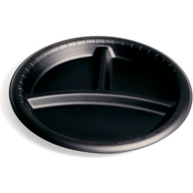 3 Sections Disposable Plate, 9"Dia., Polypropylene, Black, Pack of 500
