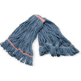 4-Ply Anti-Microbial Looped End Mop w/ Red Band, Large, Blue Pack of 12