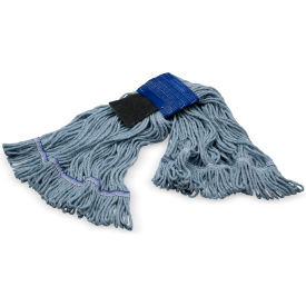 Looped End Mop w/ Scrubber & Green Band, Medium, Blue, Pack of 12