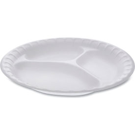 Placesetter Satin Foam Plate w/ 3 Compartment, 9" Dia, White, Pack of 500