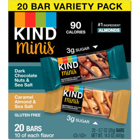 Kind Minis, Dark Chocolate Nuts & Sea Salt/Caramel Almond & Sea Salt, 0.7 oz, Pack of 20