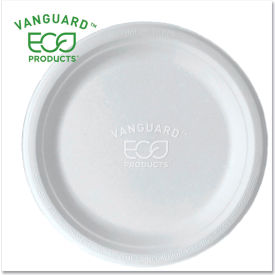 Vanguard Renewable & Compostable Sugarcane Plates, 9" Dia., White, Pack of 500