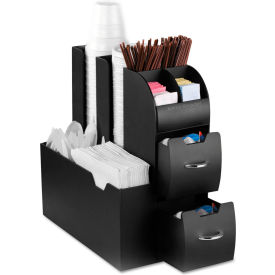 Coffee Condiment Caddy Organizer with 10 Compartments, 5-3/8"W x 11"D x 12-5/8"H, Black