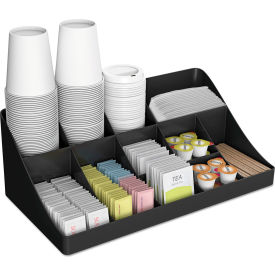 Coffee Condiment Organizer with 11 compartments, 18-1/4"W x 6-5/8"D x 9-3/4"H, Black