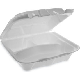 Vented Foam Container with 3 Compartments, 8-7/16"L x 8-1/8"W x 3"H, White, Pack of 150