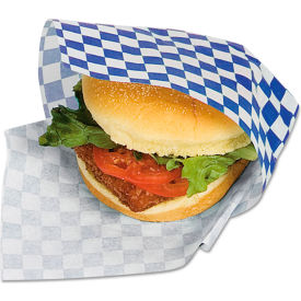 Grease Resistant Paper Wraps and Liners, 12"L x 12"W, Blue Check, Pack of 5000