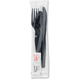 Wrapped Tableware w/ Napkin Packets & Fork/Knife/Spoon/Napkin, Black, Pack of 250