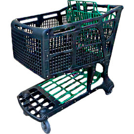 Black Plastic Shopping Cart With Green Seat And Tray - 11,575 Cu. In. Basket Capacity
