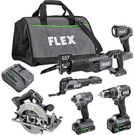 Flex Brushless 6 Tool Combo Kit w/ Hammer Drill, Impact Driver, Circular Saw & Work Light