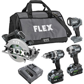 Flex 4 Tool Combo Kit w/ Turbo Hammer Drill Driver, Impact Driver Quick Eject, Circ Saw & Work Light