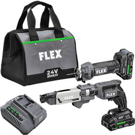 Flex Brushless 2 Tool Combo Kit w/ Drywall Screw Gun, Magazine & Cut Out Tool, 24V