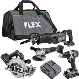 Flex Brushless 4 Tool Combo Kit w/ Circular Saw Drill Driver, Reciprocating Saw & Angle Grinder, 24V