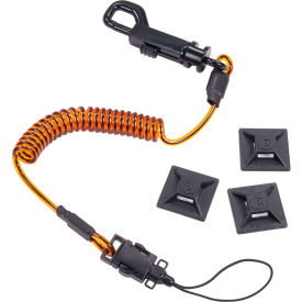 Ergodyne 3151 Coil Lanyard with Mini Adhesive Mounts, 2 lb. Capacity, Orange & Black