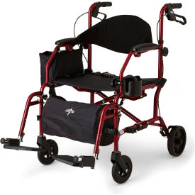 Combination Transport Wheelchair & Rollator, 19"W Seat, Red Frame