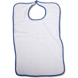 Terry Adult Bib w/ Hook & Loop Strap, 33"L x 21"W, White, 12 Pack